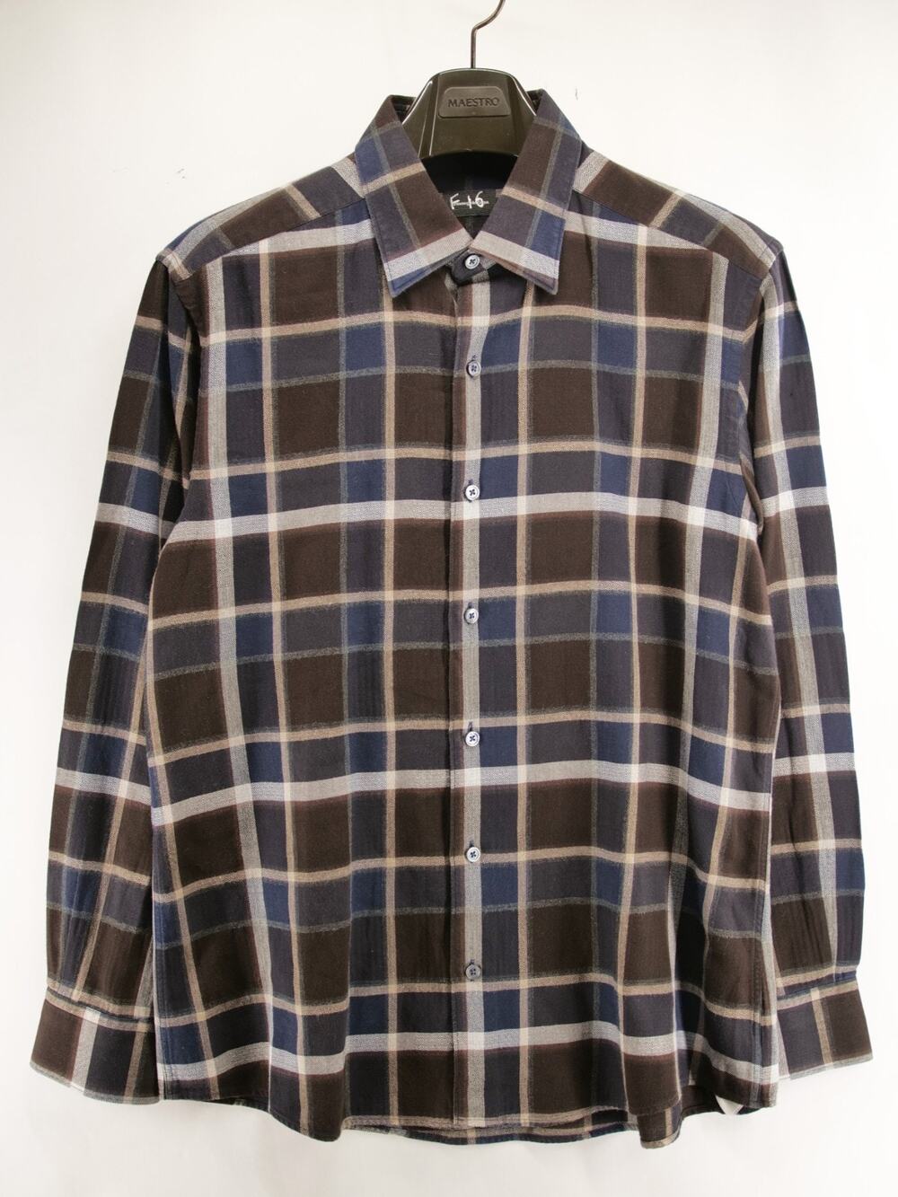 Ermenegildo Zegna Men's L Brown Plaid Button Up Shirt Long Sleeve